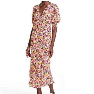 Rixo x target abstract Floral Multicolor puff sleeve midi Dress size 8 V neck